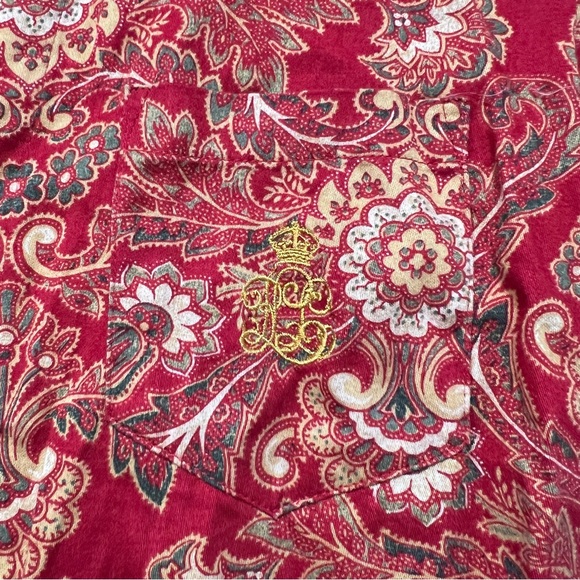 Lauren Ralph Lauren Sz L Monogramed Paisley Button Front Night Shirt Top Pajama - Picture 2 of 11